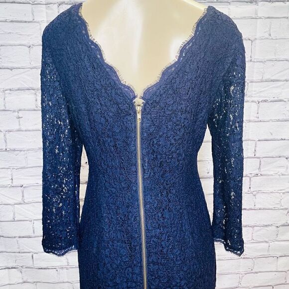 Adrianna Papell Womens Navy Blue Lace Overlay Evening Sheath Dress Size 14 - Picture 4 of 8